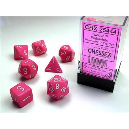 Набір кубів D&D Chessex CSX25444 (Opaque Pink/White Polyhedral 7-Die Set)