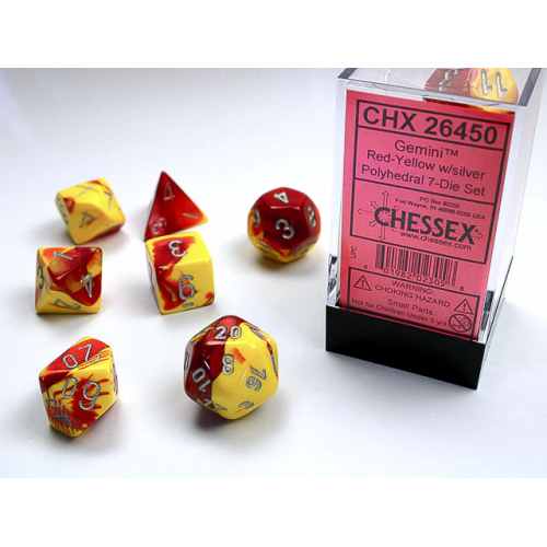 Набір кубів D&D Chessex CSX26450 (Gemini Red-Yellow/Silver Polyhedral 7-Die Set)