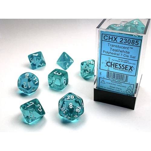 Набір кубів D&D Chessex CSX23085 (Translucent Teal/white Polyhedral 7-Die Set)