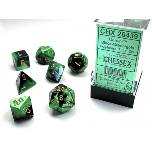 Набор костей D&D Chessex CSX26439 (Gemini Black-Green/Gold Polyhedral 7-Die Set)