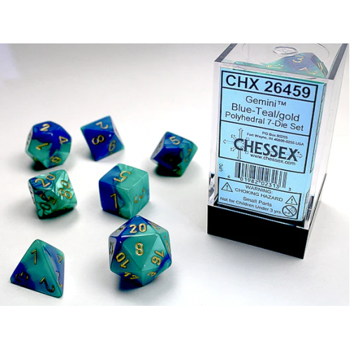 Набор костей D&D Chessex CSX26459 (Gemini Blue-Teal/Gold Polyhedral 7-Die Set)