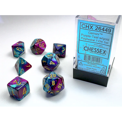 Набор костей D&D Chessex CSX26449 (Gemini Purple-Teal/Gold Polyhedral 7-Die Set)