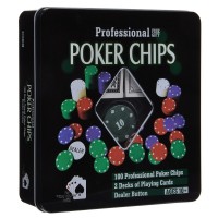 Покерный набор на 100 фишек с номиналом (жестяная коробка)