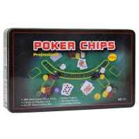 Покерный набор на 300 фишек с номиналом (жестяная коробка)