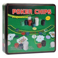 Покерный набор на 500 фишек с номиналом (жестяная коробка)
