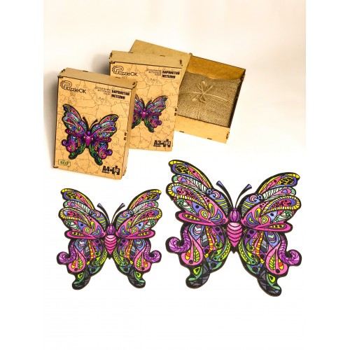 Пазл деревянный фигурный PuzzleOK 'Красочная бабочка' А3 103 деталей
