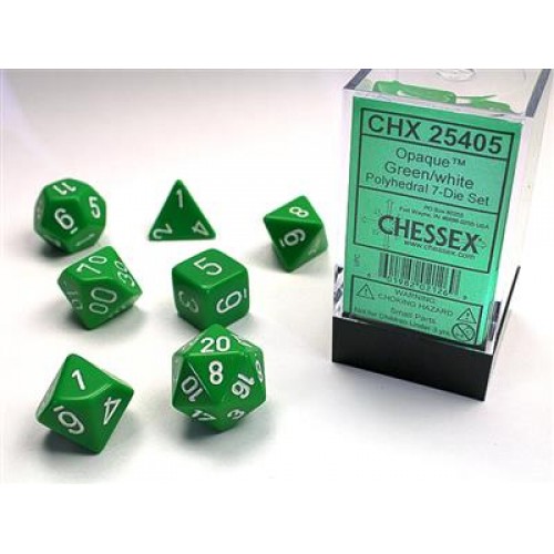 Набор костей D&D Chessex CSX25405 (Opaque Green/White Polyhedral 7-Die Set)
