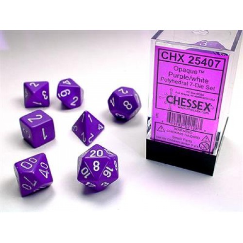 Набір кубів D&D Chessex CSX25407 (Opaque Purple/White Polyhedral 7-Die Set)